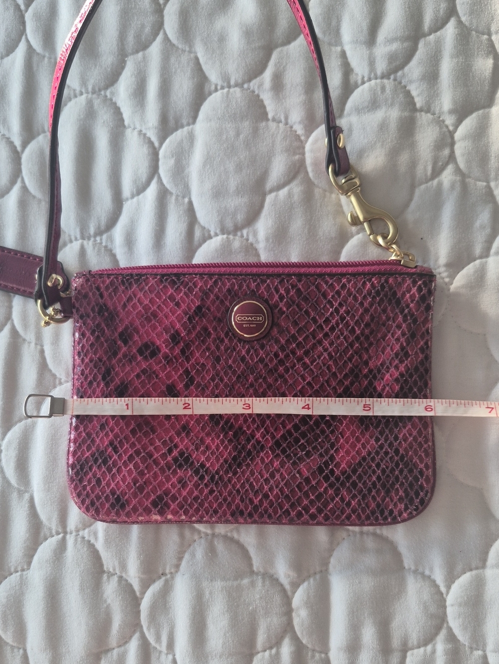 Coach Pink Snake-Print Wristlet with Gold Accents - Picture 7 of 7
